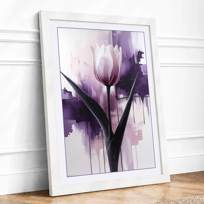 Ethereal Tulip Botanical Framed Wall Art Print A1 (84.1×59.4cm) White, Wall Decor for Living Room, Bedroom, Office & Home, Ready to Hang, Art Gift
