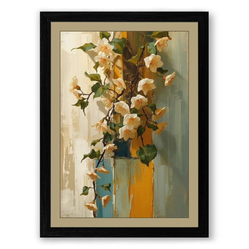 Yellow Blooms in Gold Botanical Framed Wall Art Print A1 (84.1×59.4cm) Black, Wall Decor for Living Room, Bedroom, Office & Home, Ready to Hang, Art Gift