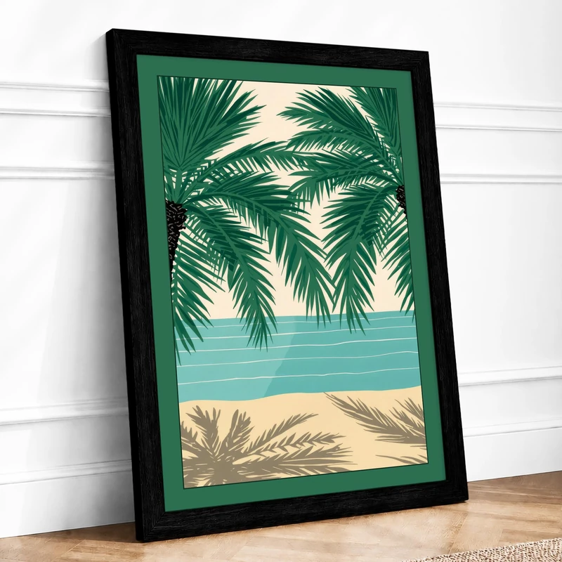 Waterfront Tropical Framed Wall Art Print A1 (84.1×59.4cm) Black, Wall Decor for Living Room, Bedroom, Office & Home, Ready to Hang, Art Gift