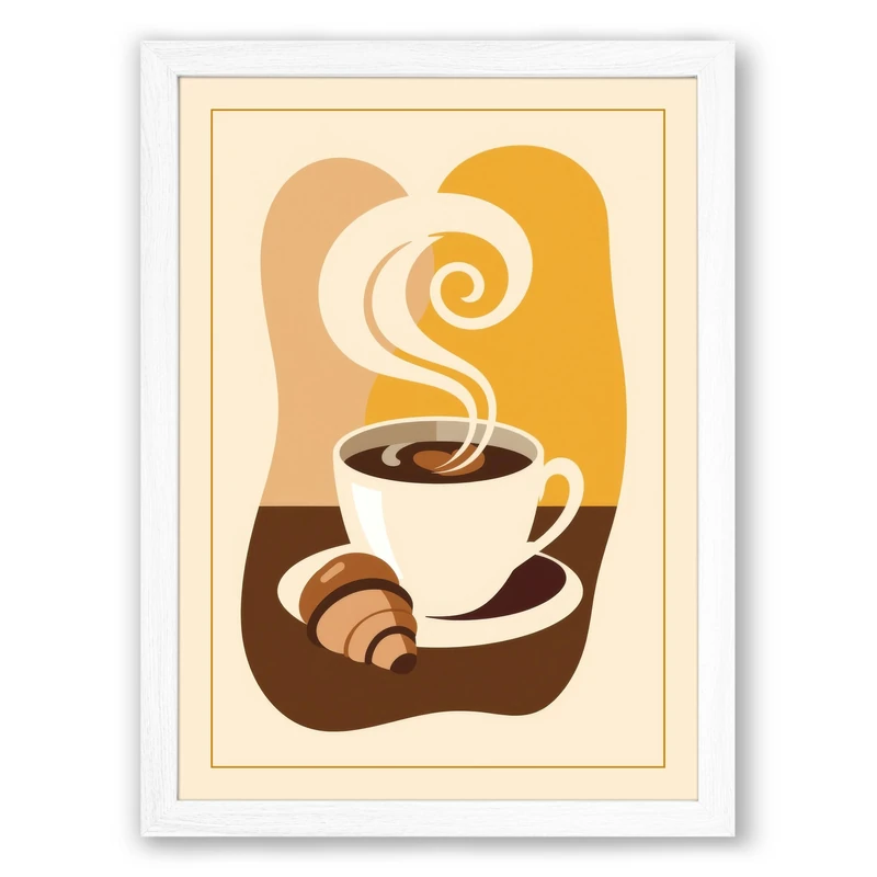 Morning Coffee Retro Framed Wall Art Print A1 (84.1×59.4cm) White, Wall Decor for Living Room, Bedroom, Office & Home, Ready to Hang, Art Gift