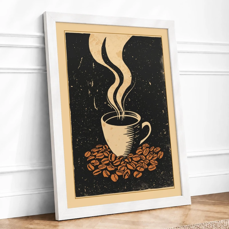 Morning Coffee Ritual Minimalist Framed Wall Art Print A1 (84.1×59.4cm) White, Wall Decor for Living Room, Bedroom, Office & Home, Ready to Hang, Art Gift