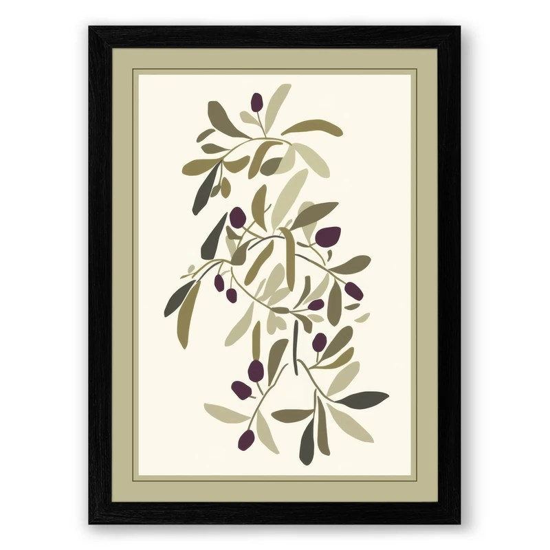 Olive Branches Study Botanical Framed Wall Art Print A1 (84.1×59.4cm) Black, Wall Decor for Living Room, Bedroom, Office & Home, Ready to Hang, Art Gift