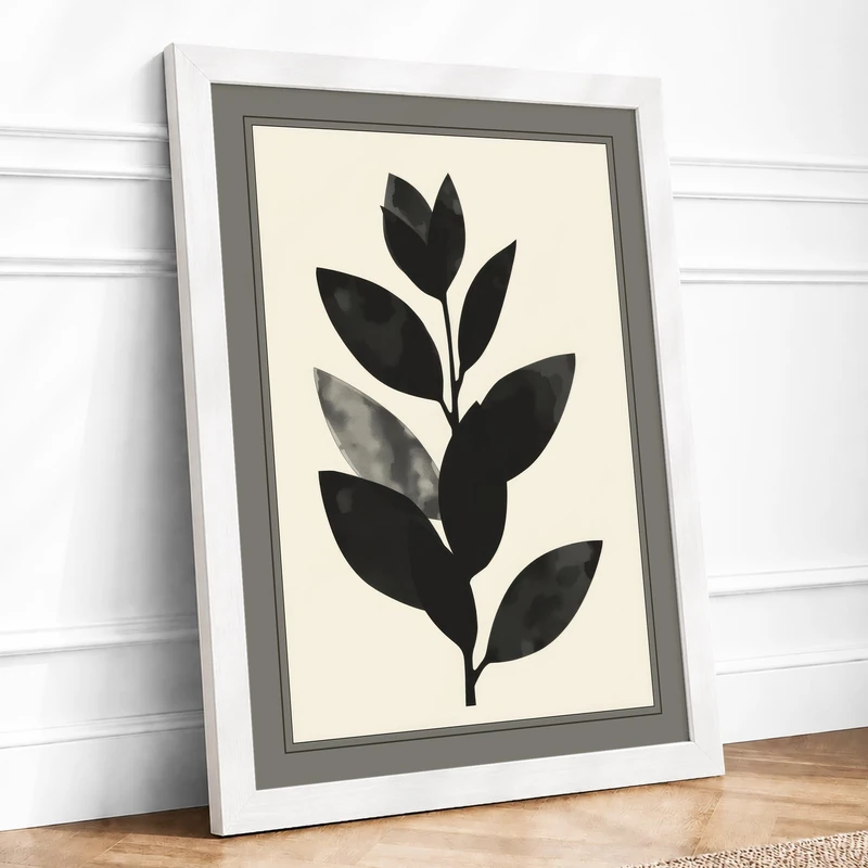 Single Stem in Ink Botanical Framed Wall Art Print A1 (84.1×59.4cm) White, Wall Decor for Living Room, Bedroom, Office & Home, Ready to Hang, Art Gift - Image 1