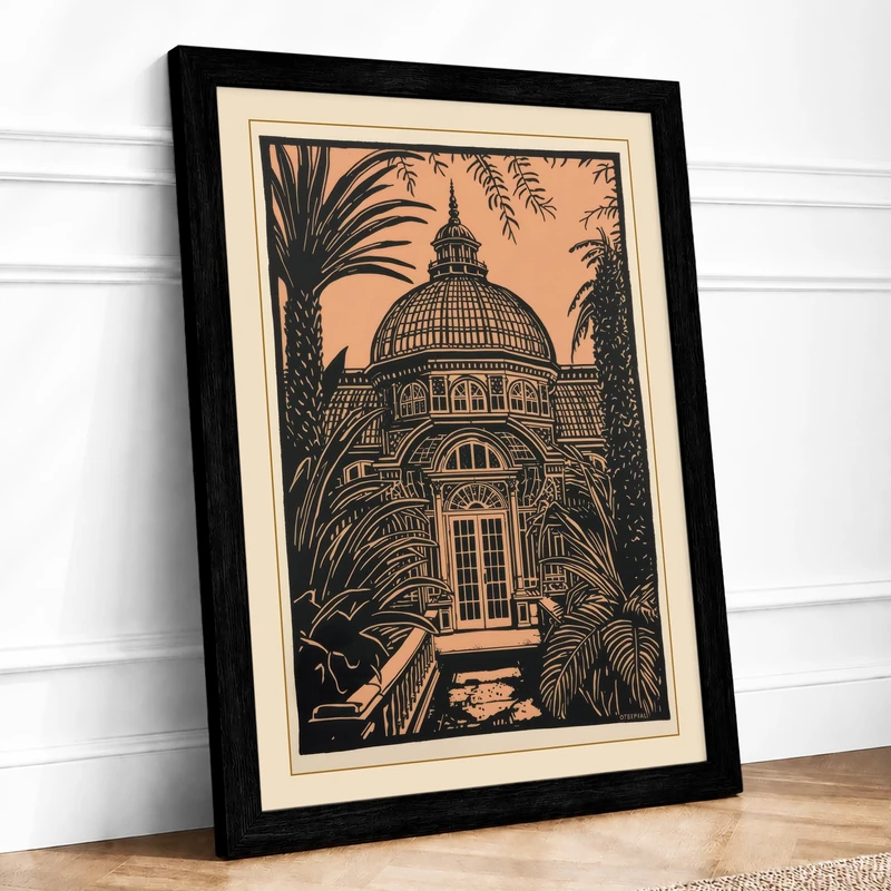 Capitol in Palm Frame Vintage Framed Wall Art Print A1 (84.1×59.4cm) Black, Wall Decor for Living Room, Bedroom, Office & Home, Ready to Hang, Art Gift