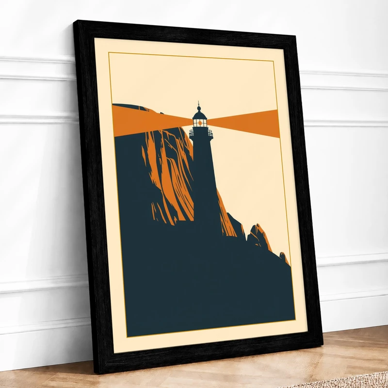 Lighthouse Watch Minimalist Framed Wall Art Print A1 (84.1×59.4cm) Black, Wall Decor for Living Room, Bedroom, Office & Home, Ready to Hang, Art Gift