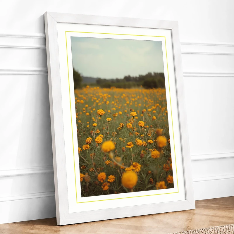 Wildflower Meadow Botanical Framed Wall Art Print A1 (84.1×59.4cm) White, Wall Decor for Living Room, Bedroom, Office & Home, Ready to Hang, Art Gift