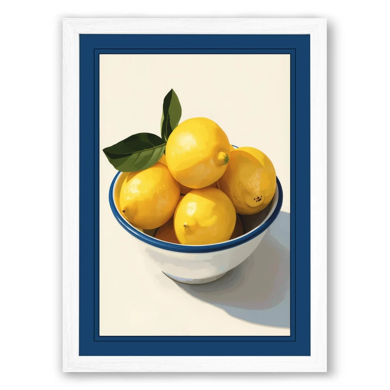 Bowl of Lemons Minimalist Framed Wall Art Print A1 (84.1×59.4cm) White, Wall Decor for Living Room, Bedroom, Office & Home, Ready to Hang, Art Gift
