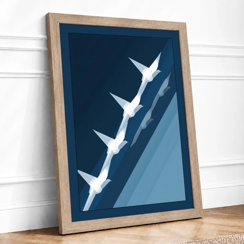 Birds in Flight Modern Framed Wall Art Print A1 (84.1×59.4cm) Oak, Wall Decor for Living Room, Bedroom, Office & Home, Ready to Hang, Art Gift - Image 1