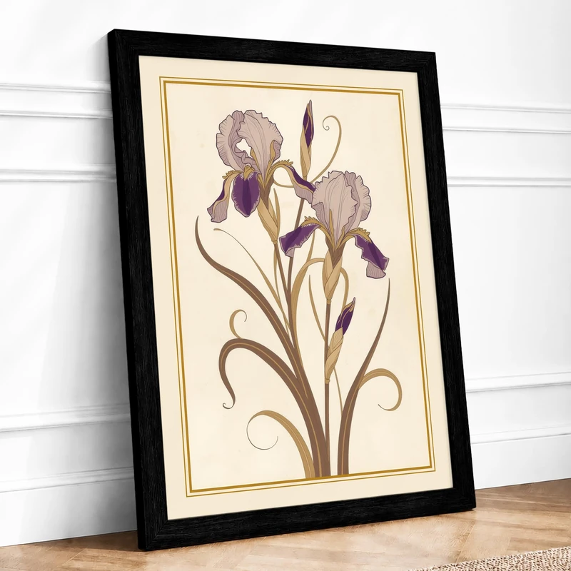 Iris Study Botanical Framed Wall Art Print A1 (84.1×59.4cm) Black, Wall Decor for Living Room, Bedroom, Office & Home, Ready to Hang, Art Gift