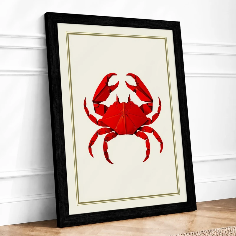 Heraldic Crab Minimalist Framed Wall Art Print A1 (84.1×59.4cm) Black, Wall Decor for Living Room, Bedroom, Office & Home, Ready to Hang, Art Gift