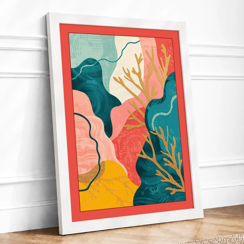 Organic Flow Modern Framed Wall Art Print A1 (84.1×59.4cm) White, Wall Decor for Living Room, Bedroom, Office & Home, Ready to Hang, Art Gift