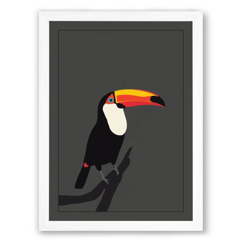 Minimalist Toucan Modern Framed Wall Art Print A1 (84.1×59.4cm) White, Wall Decor for Living Room, Bedroom, Office & Home, Ready to Hang, Art Gift