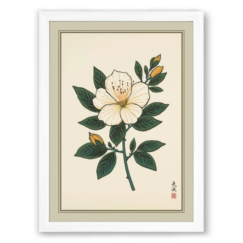 Peony Study Botanical Framed Wall Art Print A1 (84.1×59.4cm) White, Wall Decor for Living Room, Bedroom, Office & Home, Ready to Hang, Art Gift