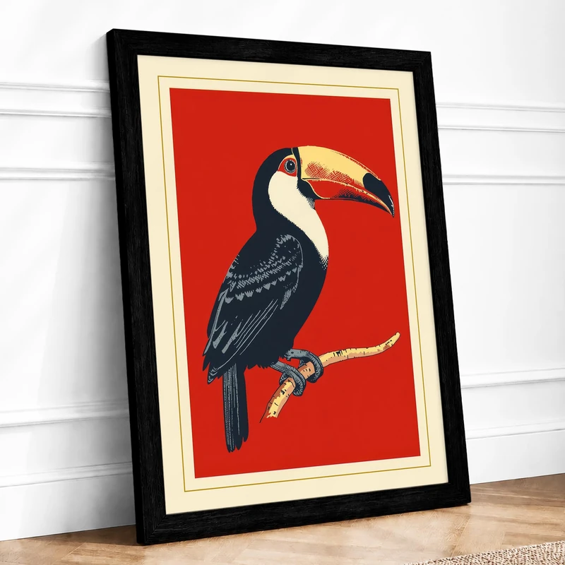Toucan Profile Retro Framed Wall Art Print A1 (84.1×59.4cm) Black, Wall Decor for Living Room, Bedroom, Office & Home, Ready to Hang, Art Gift
