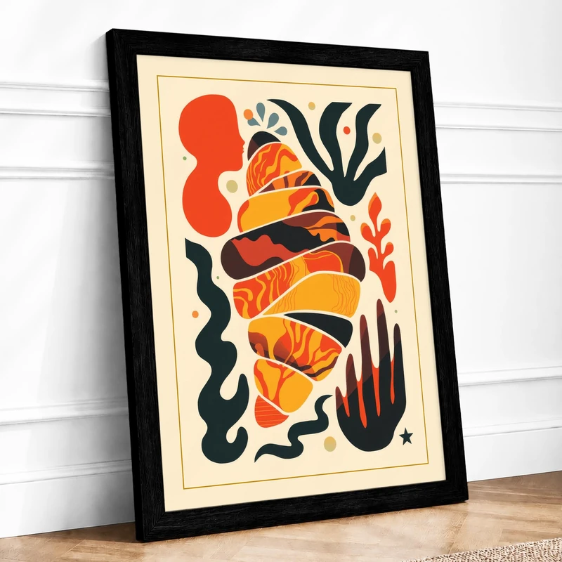 Form and Flora Modern Framed Wall Art Print A1 (84.1×59.4cm) Black, Wall Decor for Living Room, Bedroom, Office & Home, Ready to Hang, Art Gift