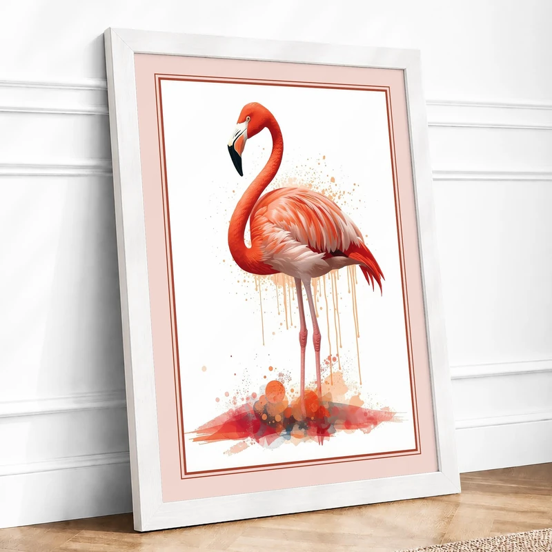 Flamingo Study Minimalist Framed Wall Art Print A1 (84.1×59.4cm) White, Wall Decor for Living Room, Bedroom, Office & Home, Ready to Hang, Art Gift