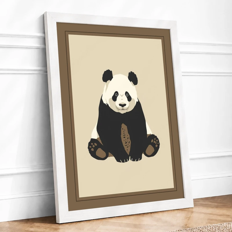 Gentle Panda Minimalist Framed Wall Art Print A1 (84.1×59.4cm) White, Wall Decor for Living Room, Bedroom, Office & Home, Ready to Hang, Art Gift - Image 1