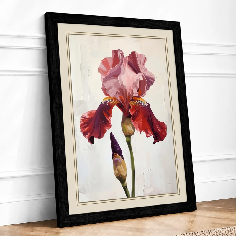 Iris in Rose Botanical Framed Wall Art Print A1 (84.1×59.4cm) Black, Wall Decor for Living Room, Bedroom, Office & Home, Ready to Hang, Art Gift