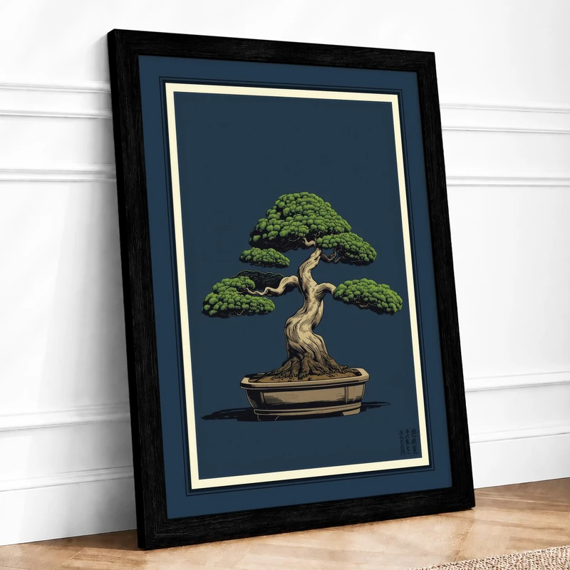 Bonsai in Balance Japandi Framed Wall Art Print A1 (84.1×59.4cm) Black, Wall Decor for Living Room, Bedroom, Office & Home, Ready to Hang, Art Gift