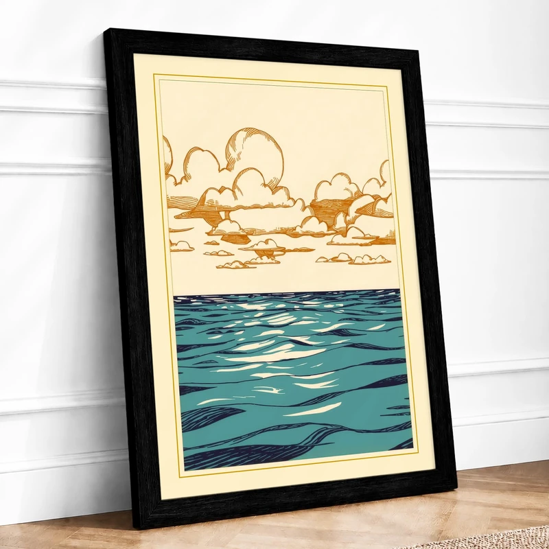 Sky Meets Sea Coastal Framed Wall Art Print A1 (84.1×59.4cm) Black, Wall Decor for Living Room, Bedroom, Office & Home, Ready to Hang, Art Gift