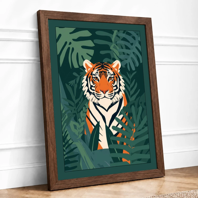 Tiger in Jungle Depths Tropical Framed Wall Art Print A1 (84.1×59.4cm) Walnut, Wall Decor for Living Room, Bedroom, Office & Home, Ready to Hang, Art Gift - Image 1