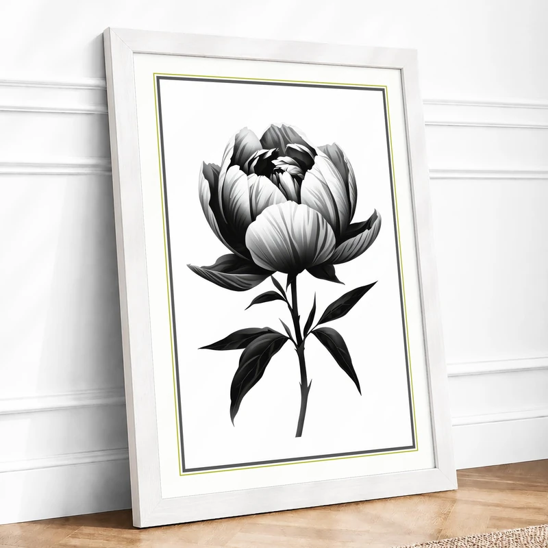 Peony Study Botanical Framed Wall Art Print A1 (84.1×59.4cm) White, Wall Decor for Living Room, Bedroom, Office & Home, Ready to Hang, Art Gift - Image 1