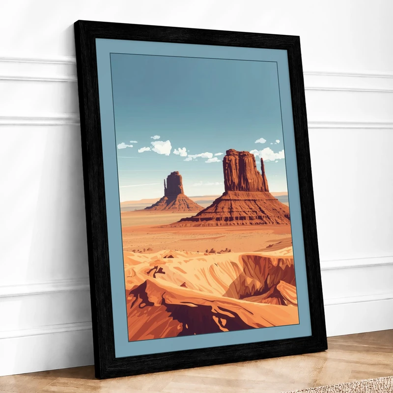 Red Desert Monument Vintage Framed Wall Art Print A1 (84.1×59.4cm) Black, Wall Decor for Living Room, Bedroom, Office & Home, Ready to Hang, Art Gift