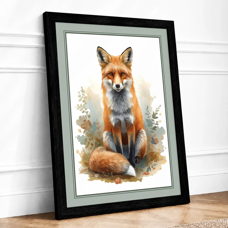 Alert Fox in Woodland Boho Framed Wall Art Print A1 (84.1×59.4cm) Black, Wall Decor for Living Room, Bedroom, Office & Home, Ready to Hang, Art Gift - Image 1