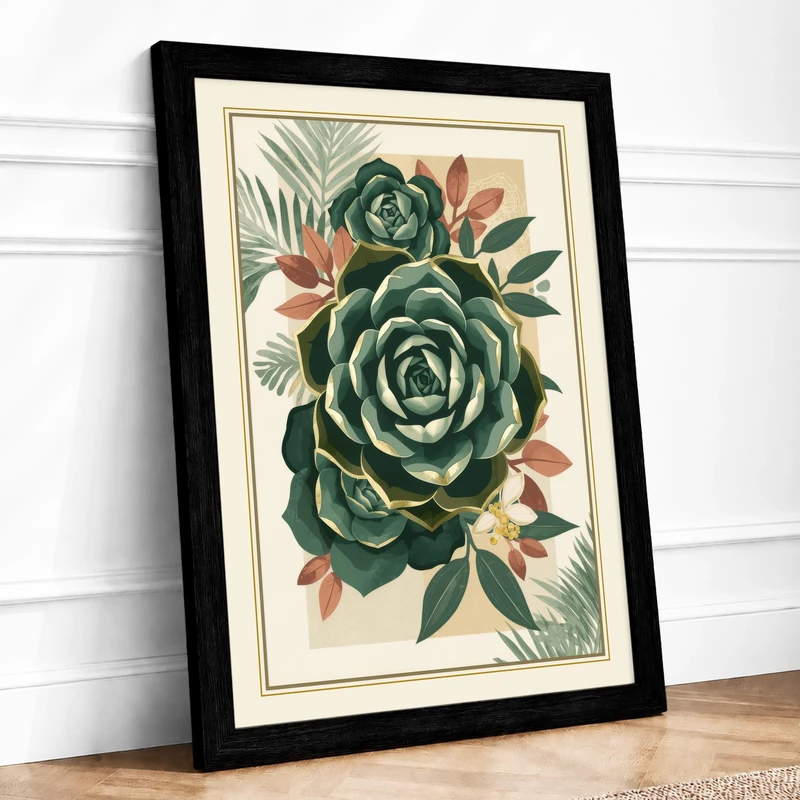Green Rose Study Botanical Framed Wall Art Print A1 (84.1×59.4cm) Black, Wall Decor for Living Room, Bedroom, Office & Home, Ready to Hang, Art Gift