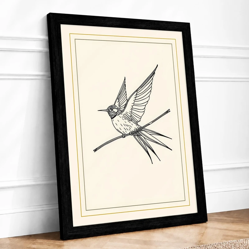 Bird in Flight Minimalist Framed Wall Art Print A1 (84.1×59.4cm) Black, Wall Decor for Living Room, Bedroom, Office & Home, Ready to Hang, Art Gift - Image 1