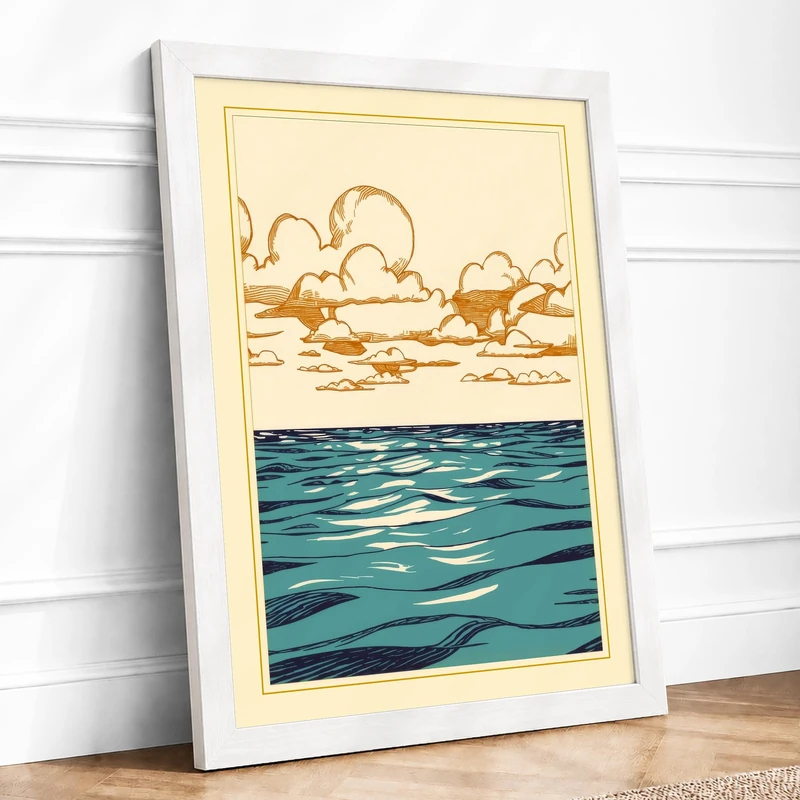 Sky Meets Sea Coastal Framed Wall Art Print A1 (84.1×59.4cm) White, Wall Decor for Living Room, Bedroom, Office & Home, Ready to Hang, Art Gift