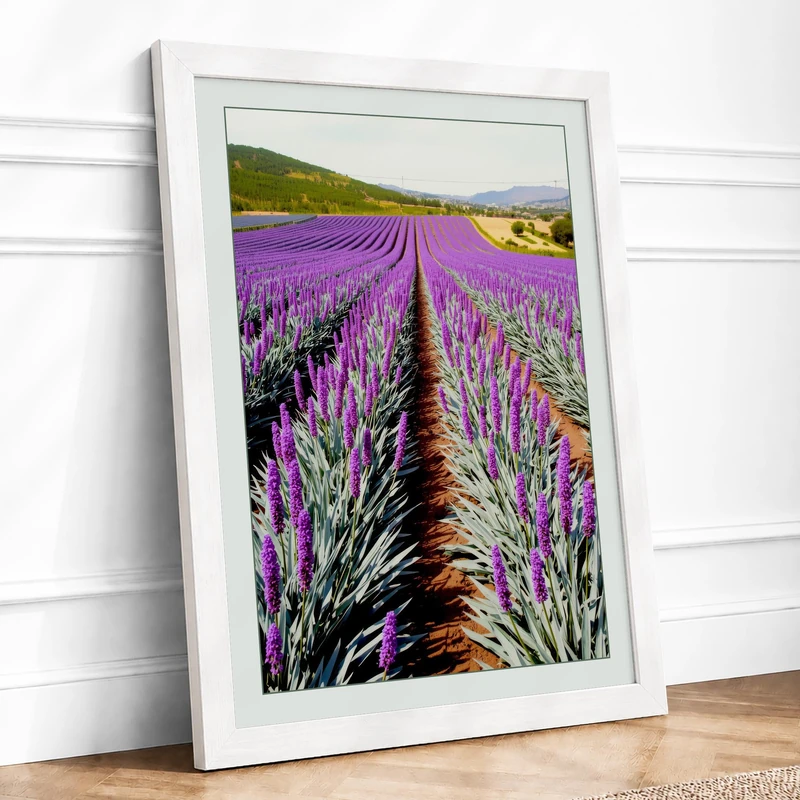 Lavender Fields Botanical Framed Wall Art Print A1 (84.1×59.4cm) White, Wall Decor for Living Room, Bedroom, Office & Home, Ready to Hang, Art Gift