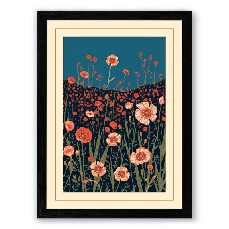 Wildflower Field Botanical Framed Wall Art Print A1 (84.1×59.4cm) Black, Wall Decor for Living Room, Bedroom, Office & Home, Ready to Hang, Art Gift