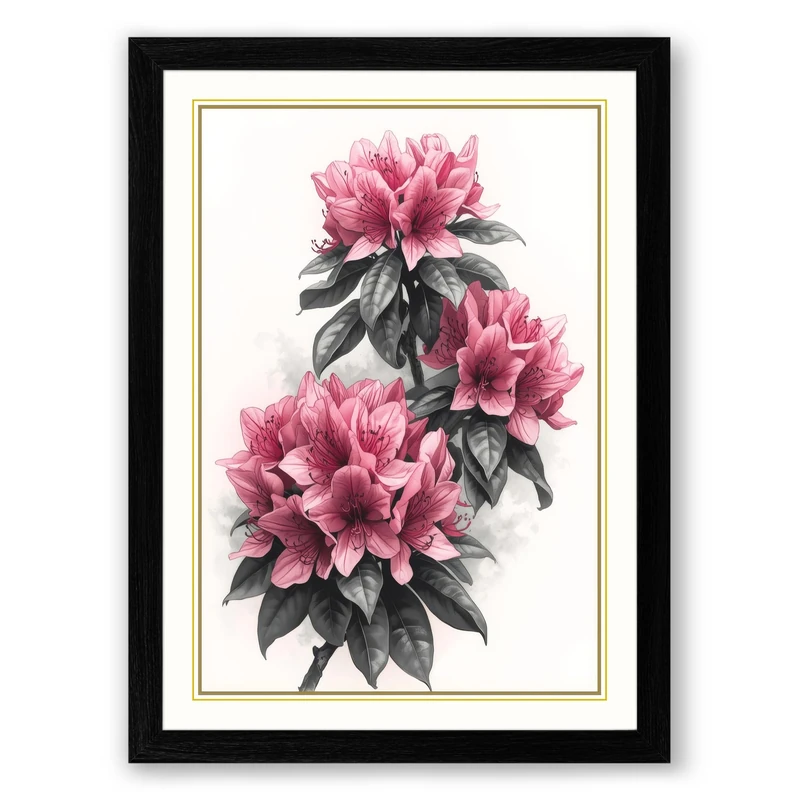 Pink Peonies Study Botanical Framed Wall Art Print A1 (84.1×59.4cm) Black, Wall Decor for Living Room, Bedroom, Office & Home, Ready to Hang, Art Gift