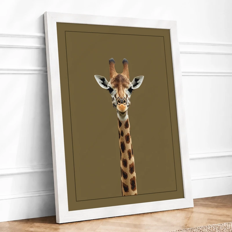 Giraffe Portrait Boho Framed Wall Art Print A1 (84.1×59.4cm) White, Wall Decor for Living Room, Bedroom, Office & Home, Ready to Hang, Art Gift