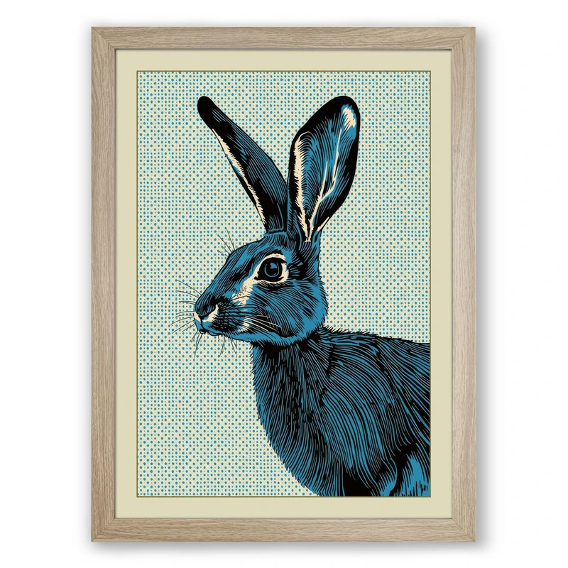 Hare in Profile Japandi Framed Wall Art Print A1 (84.1×59.4cm) Oak, Wall Decor for Living Room, Bedroom, Office & Home, Ready to Hang, Art Gift