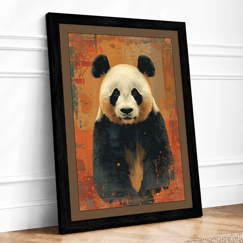 Panda Portrait Modern Framed Wall Art Print A1 (84.1×59.4cm) Black, Wall Decor for Living Room, Bedroom, Office & Home, Ready to Hang, Art Gift