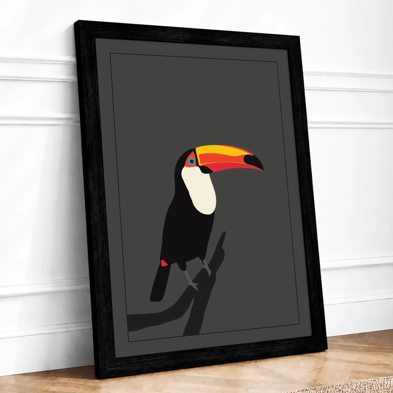 Minimalist Toucan Modern Framed Wall Art Print A1 (84.1×59.4cm) Black, Wall Decor for Living Room, Bedroom, Office & Home, Ready to Hang, Art Gift - Image 1