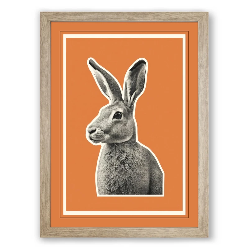 Hare in Profile Rustic Framed Wall Art Print A1 (84.1×59.4cm) Oak, Wall Decor for Living Room, Bedroom, Office & Home, Ready to Hang, Art Gift