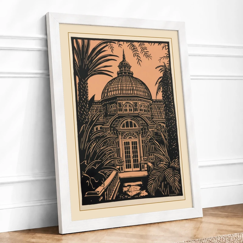 Capitol in Palm Frame Vintage Framed Wall Art Print A1 (84.1×59.4cm) White, Wall Decor for Living Room, Bedroom, Office & Home, Ready to Hang, Art Gift - Image 1