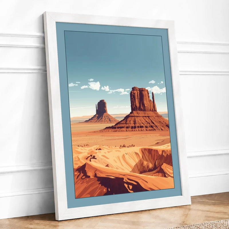 Red Desert Monument Vintage Framed Wall Art Print A1 (84.1×59.4cm) White, Wall Decor for Living Room, Bedroom, Office & Home, Ready to Hang, Art Gift - Image 1