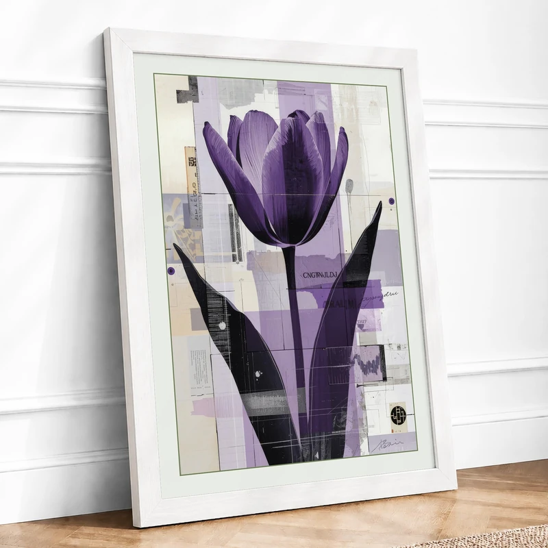 Deconstructed Tulip Botanical Framed Wall Art Print A1 (84.1×59.4cm) White, Wall Decor for Living Room, Bedroom, Office & Home, Ready to Hang, Art Gift