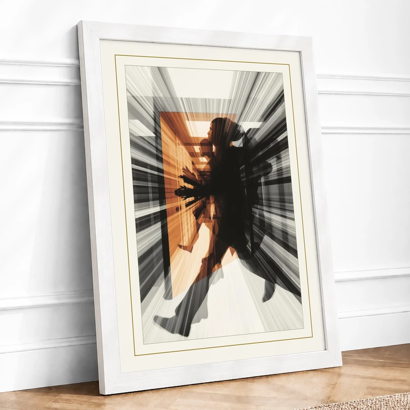 Figure in Motion Modern Framed Wall Art Print A1 (84.1×59.4cm) White, Wall Decor for Living Room, Bedroom, Office & Home, Ready to Hang, Art Gift