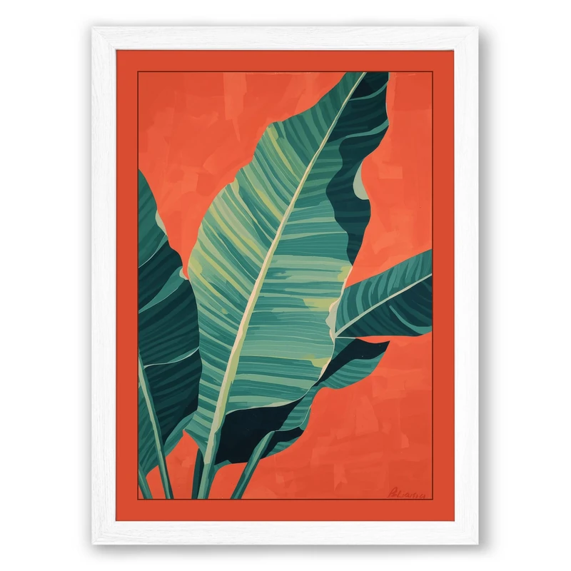 Tropical Leaves Rising Botanical Framed Wall Art Print A1 (84.1×59.4cm) White, Wall Decor for Living Room, Bedroom, Office & Home, Ready to Hang, Art Gift