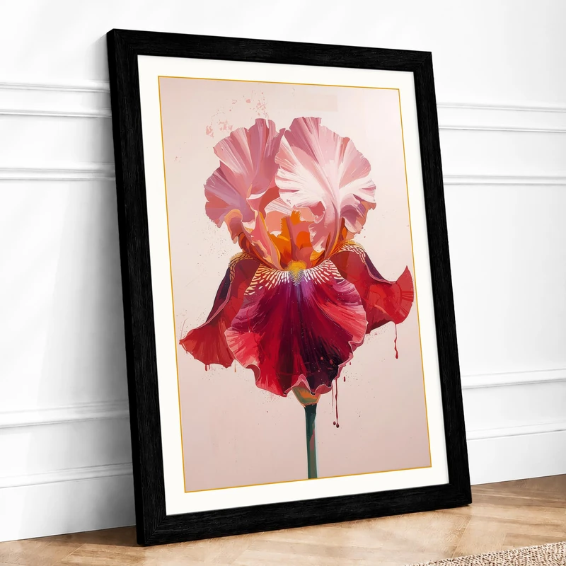 Crimson Iris Botanical Framed Wall Art Print A1 (84.1×59.4cm) Black, Wall Decor for Living Room, Bedroom, Office & Home, Ready to Hang, Art Gift