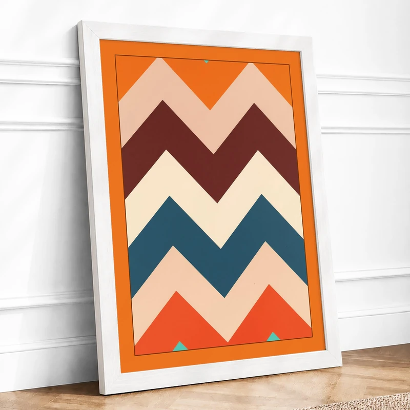 Chevron Stripes Geometric Framed Wall Art Print A1 (84.1×59.4cm) White, Wall Decor for Living Room, Bedroom, Office & Home, Ready to Hang, Art Gift