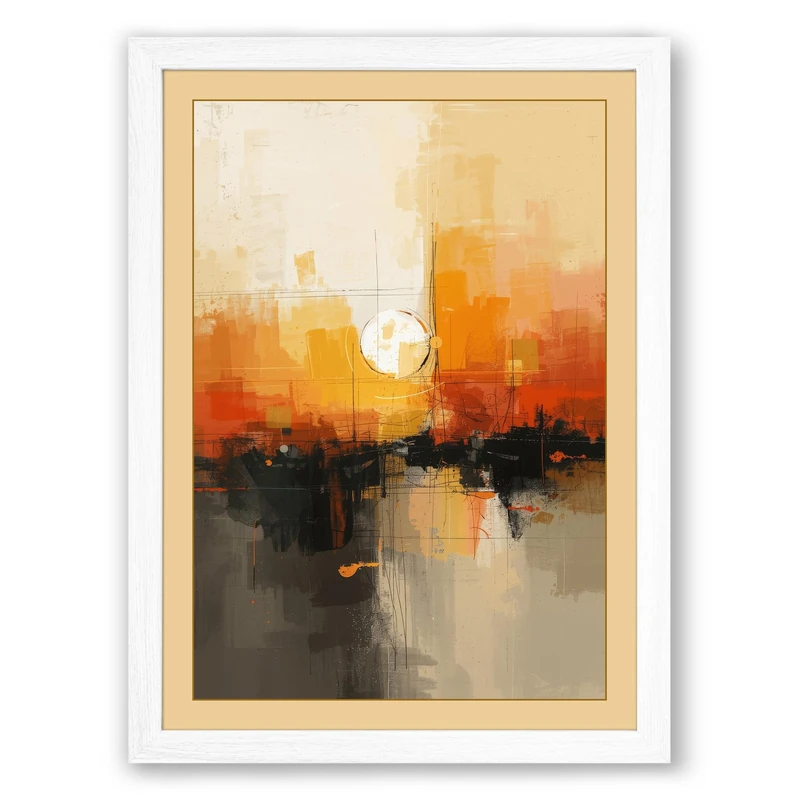 City at Dusk Modern Framed Wall Art Print A1 (84.1×59.4cm) White, Wall Decor for Living Room, Bedroom, Office & Home, Ready to Hang, Art Gift