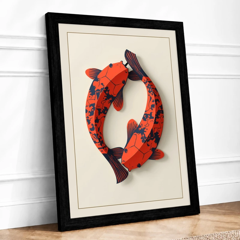 Two Fish in Balance Boho Framed Wall Art Print A1 (84.1×59.4cm) Black, Wall Decor for Living Room, Bedroom, Office & Home, Ready to Hang, Art Gift - Image 1