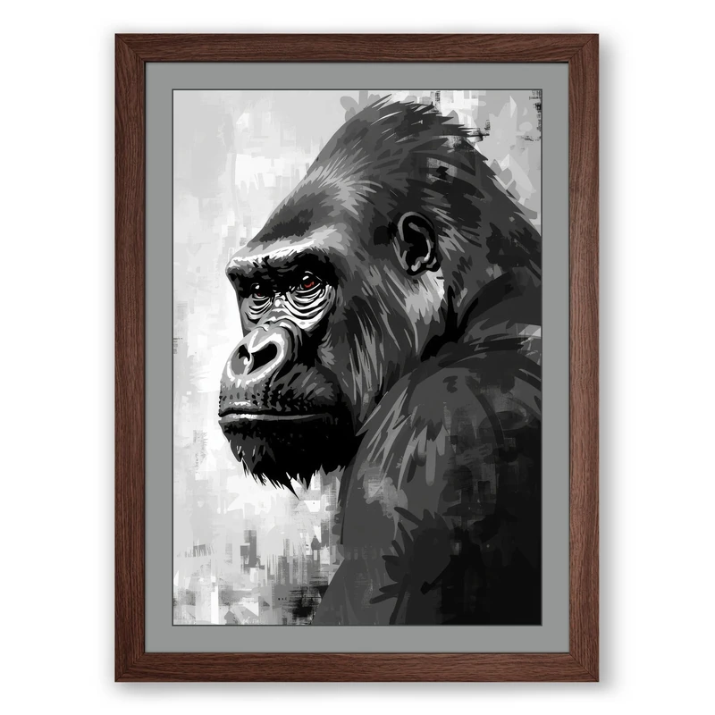 Primate Portrait Modern Framed Wall Art Print A1 (84.1×59.4cm) Walnut, Wall Decor for Living Room, Bedroom, Office & Home, Ready to Hang, Art Gift - Image 1