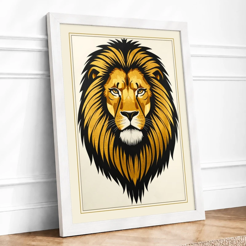 Noble Lion Modern Framed Wall Art Print A1 (84.1×59.4cm) White, Wall Decor for Living Room, Bedroom, Office & Home, Ready to Hang, Art Gift